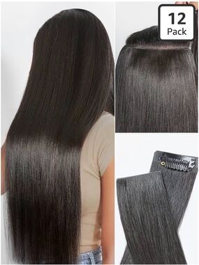 Luv me Clip-In Straight Hair Extensions - Black - 12 Pack